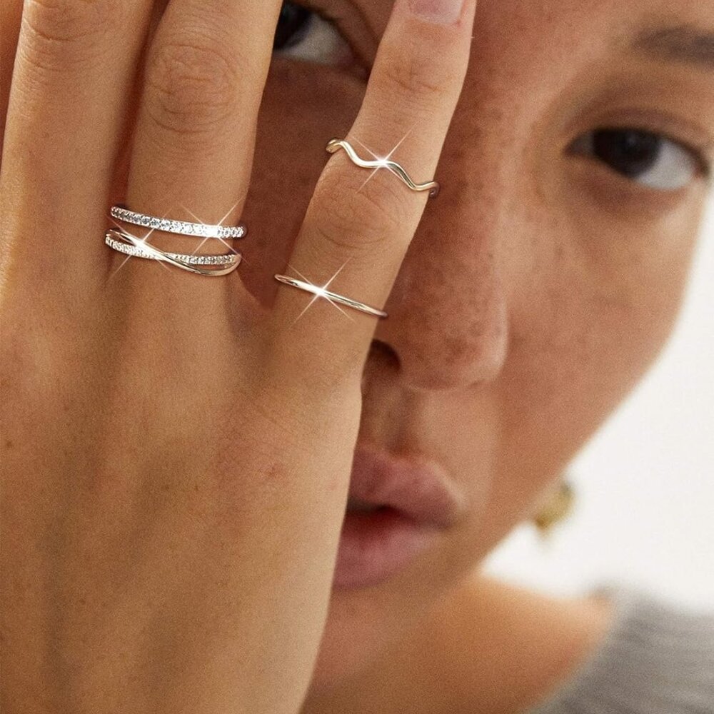 Trendy Hypoallergenic Silver Stackable Rings With… - image 7